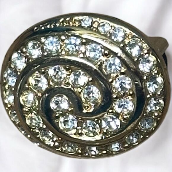 Signed Christian DIOR Single Clip on Earring Elegant Gold Spiral & Rhinestone - Picture 4 of 7